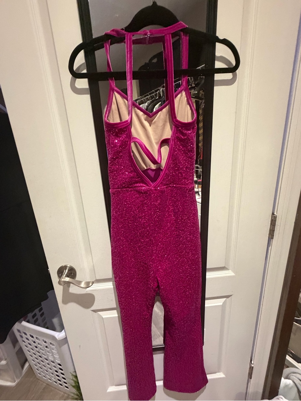 Weissman Glitter Fuchsia Strappy One-Piece Jumpsuit - Picture 6 of 9